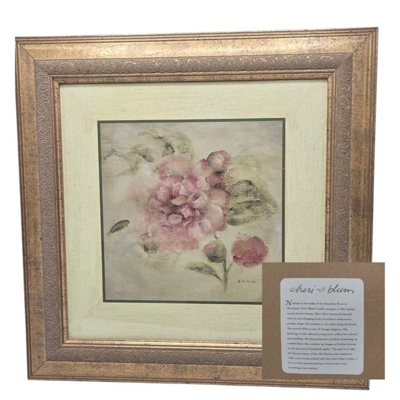 Cheri Blum Botanical Art Print In Antique Style Gilded Wooden Frame Signed 15.8" - Picture 1 of 8